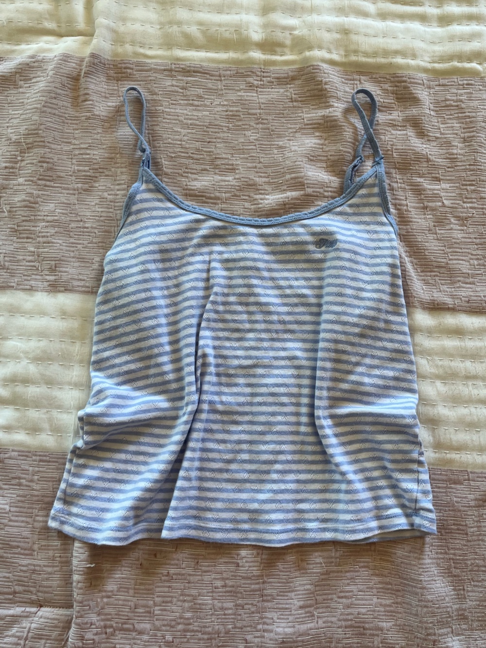 Y2K 2000s PINK Blue & White Striped Camisole Tank Top Adjustable Straps XL